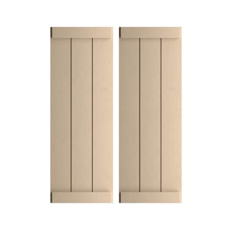 Rustic Three Board Joined Board-n-Batten Smooth Faux Wood Shutters W/End Batten, 16 1/2W X 64H